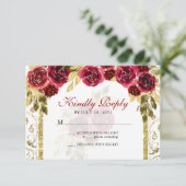 Eleganter Roter Gold Arch Quinceñera RSVP Karte (Stehend Vorderseite)
