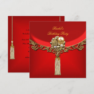 Eleganter roter Gold-Geburtstagsfeier-Schmuck Einladung