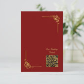 Eleganter roter Gold-Hochzeits-Event-QR-Code RSVP Karte (Stehend Vorderseite)