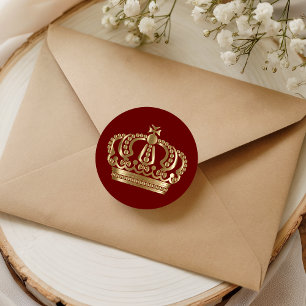 Eleganter roter Gold verzierter Kronenbriefumschla Runder Aufkleber