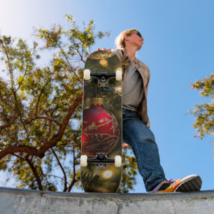 Eleganter roter goldener Weihnachtsfeiertagsbaum Skateboard