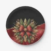 Eleganter roter goldener Weihnachtskranz Marmor Pappteller (Vorderseite)