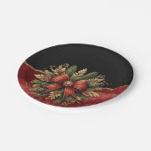 Eleganter roter goldener Weihnachtskranz Marmor Pappteller (Schrägansicht)