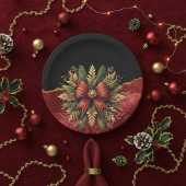 Eleganter roter goldener Weihnachtskranz Marmor Pappteller
