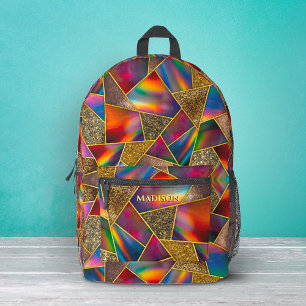 Eleganter roter goldholografischer geometrischer bedruckter rucksack