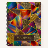 Eleganter roter goldholografischer geometrischer notizblock (Vorderseite)