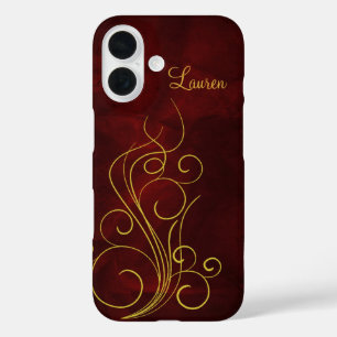 Eleganter roter Goldstrudel iPhone 16 Hülle