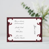Eleganter roter Gotischer Rahmen Hochzeit Sichern Save The Date (Stehend Vorderseite)