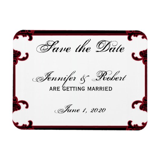 Eleganter Roter Gotischer Rahmen Save the Date Magnet (Horizontal)