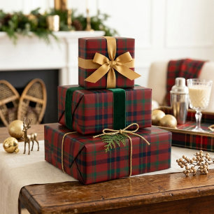 Eleganter roter grüner Tartan-Karo-Klassiker Weihn Geschenkpapier