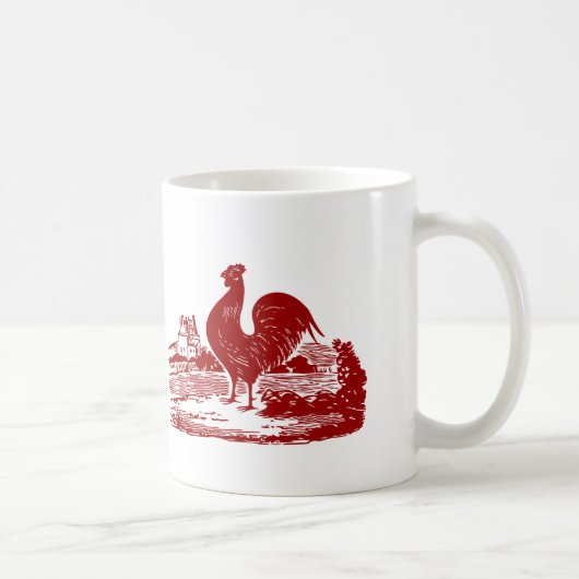 Eleganter roter Hahn-Vintager Land-Bauernhof Kaffeetasse (Rechts)