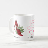 Eleganter roter Herz-Blumen- Buchstabe A Anfangsbu Kaffeetasse (Vorderseite Links)