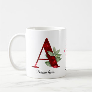 Eleganter roter Herz-Blumen- Buchstabe A Anfangsbu Kaffeetasse