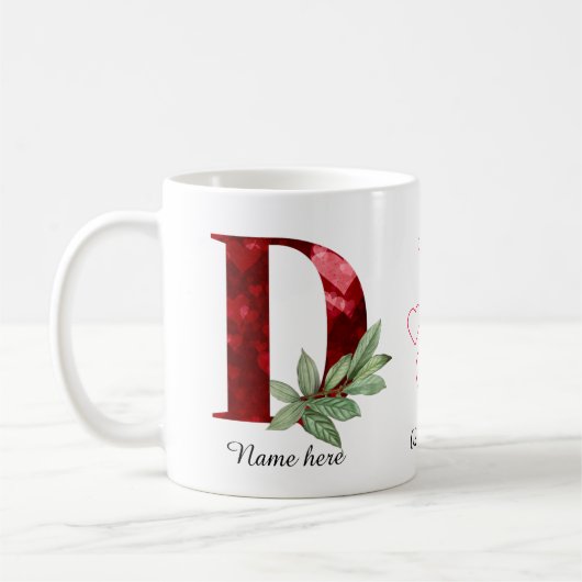 Eleganter roter Herz-Blumen- Buchstabe C Anfangsbu Kaffeetasse (Links)