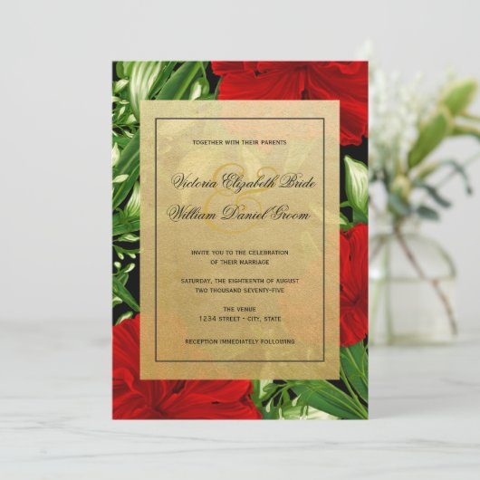 Eleganter Roter Hibiskus Tropische Blumenhochzeit Einladung (Stehend Vorderseite)