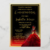 Eleganter Roter Imitat Glitzer Quinceañera | Gebur Folieneinladung (Vorderseite)