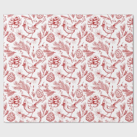 Eleganter Roter Kardinal Bird, Pine and Winter Ber Geschenkpapier (Flach)