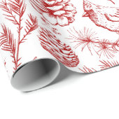Eleganter Roter Kardinal Bird, Pine and Winter Ber Geschenkpapier (Rolleneckpunkt)