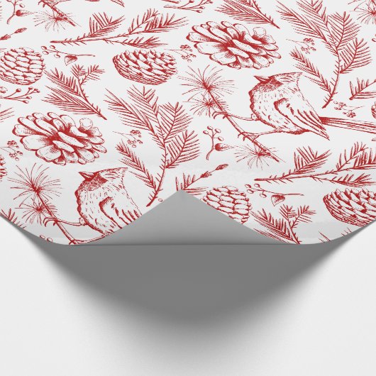 Eleganter Roter Kardinal Bird, Pine and Winter Ber Geschenkpapier (Ecke)
