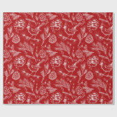 Eleganter Roter Kardinal Bird, Pine and Winter Ber Geschenkpapier (Flach)