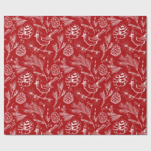 Eleganter Roter Kardinal Bird, Pine and Winter Ber Geschenkpapier (Flach)
