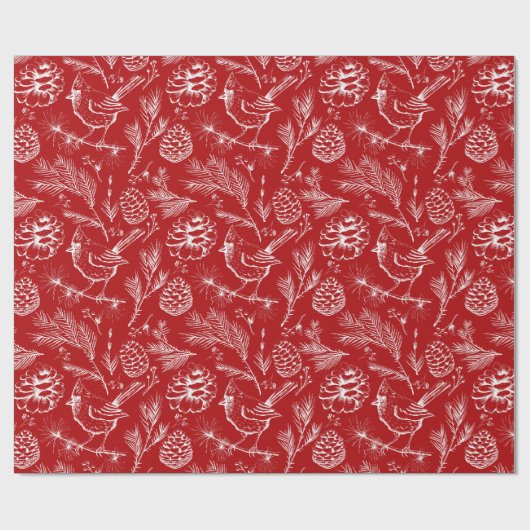 Eleganter Roter Kardinal Bird, Pine and Winter Ber Geschenkpapier (Flach)