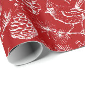 Eleganter Roter Kardinal Bird, Pine and Winter Ber Geschenkpapier (Rolleneckpunkt)