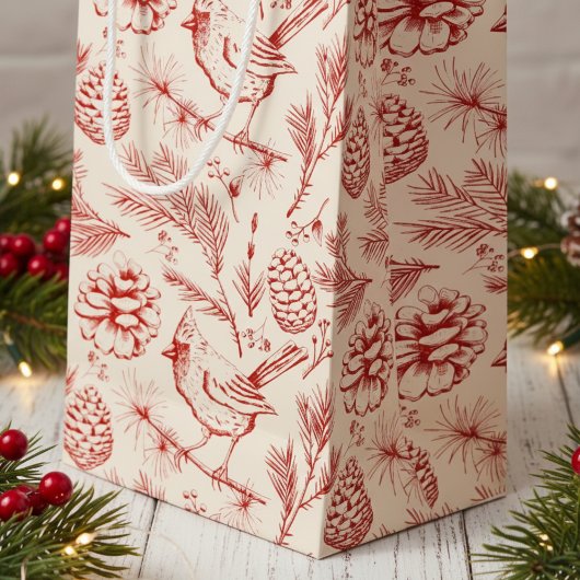 Eleganter Roter Kardinal Bird, Pine and Winter Ber Kleine Geschenktüte