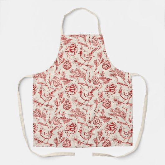 Eleganter Roter Kardinal Bird, Pine and Winter Ber Schürze (Vorderseite)