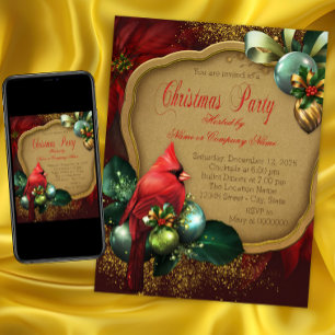 Eleganter Roter Kardinal Weihnachts-Party Einladung