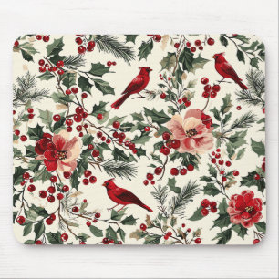 Eleganter roter Kardinal-Winter-Botanik-Cream Mousepad