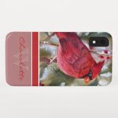 Eleganter roter Kardinals-Monogramm-Name Case-Mate iPhone Hülle (Rückseite (Horizontal))