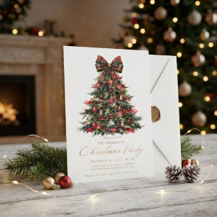 Eleganter roter karierter und goldener Weihnachtsb Einladung