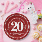 Eleganter Roter Marmor 20 Jahre Arbeit Jubiläum Pappteller (Party)