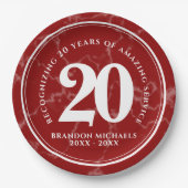 Eleganter Roter Marmor 20 Jahre Arbeit Jubiläum Pappteller (Vorderseite)