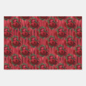 Eleganter Roter Metallischer Blumenstreifen Geschenkpapier Set (Vorderseite)
