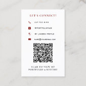 Eleganter roter minimalistischer QR-Code Visitenkarte (Rückseite)