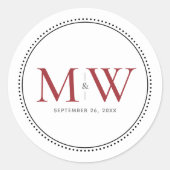 Eleganter Roter Monogramm-Wedding Classic Round St Runder Aufkleber (Vorderseite)