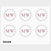 Eleganter Roter Monogramm-Wedding Classic Round St Runder Aufkleber (Blatt)