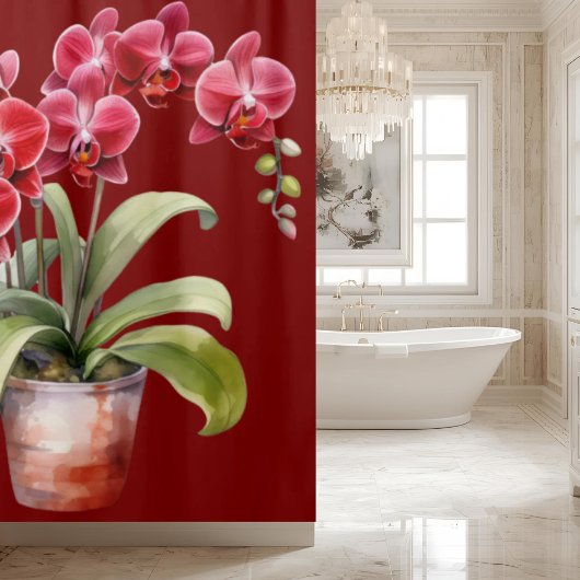Eleganter roter Orchideen-Duschvorhang Duschvorhang