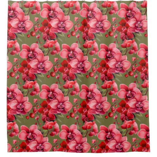 Eleganter roter Orchideen-Duschvorhang Duschvorhang (Vorderseite)