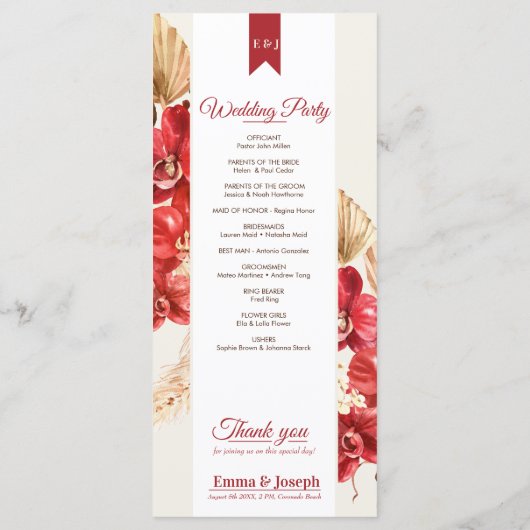 Eleganter, roter Orchideenfall Programm (Rückseite)