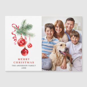 Eleganter Roter Ornament Frohe Weihnachten Magnetk Magnetkarte