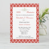 Eleganter roter Quatrefolienmuster-Abschluss Einladung (Stehend Vorderseite)