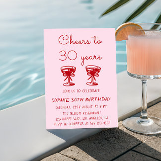 Eleganter Roter & Rosa Cocktail 30. Geburtstag Einladung