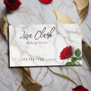 Eleganter roter Rose-Gold-Marmor-Makeup-Artist Visitenkarte