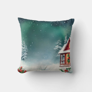 Eleganter roter Schnee Frohe Weihnachten Tannenbau Kissen