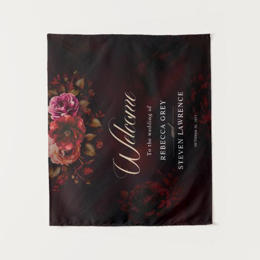 Eleganter, roter, schwarzer Blumen-Empfang Wandteppich (Vorderseite)