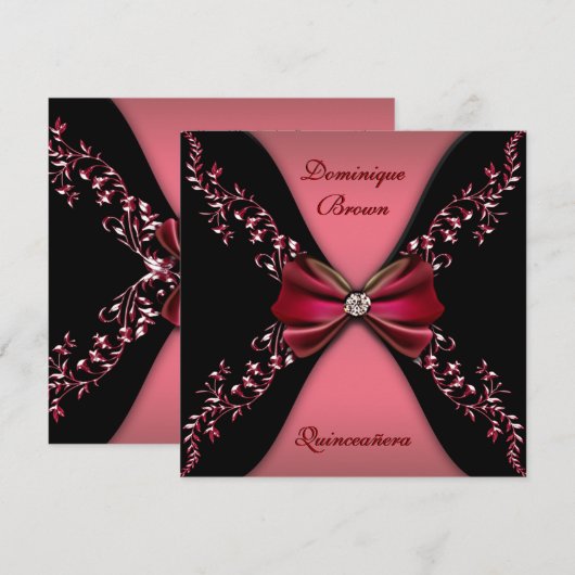 Eleganter roter schwarzer Diamant-Bogen Einladung (Vorne/Hinten)