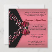 Eleganter roter schwarzer Diamant-Bogen Einladung (Rückseite)